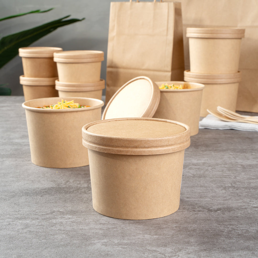 Coppetta Round Kraft Paper To Go Cup Lid - Fits 12 oz - 4" x 4" x 1/2" - 50 count box
