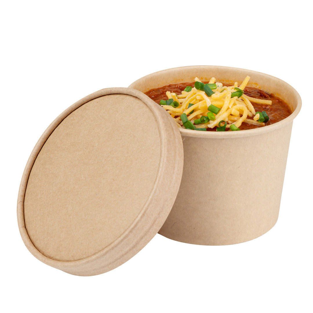 Coppetta Round Kraft Paper To Go Cup Lid - Fits 12 oz - 4" x 4" x 1/2" - 50 count box