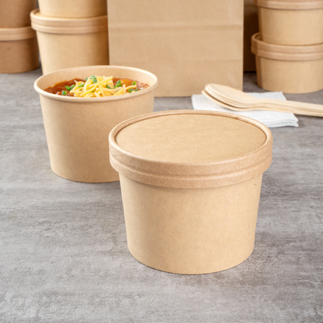 Coppetta Round Kraft Paper To Go Cup Lid - Fits 12 oz - 4" x 4" x 1/2" - 50 count box