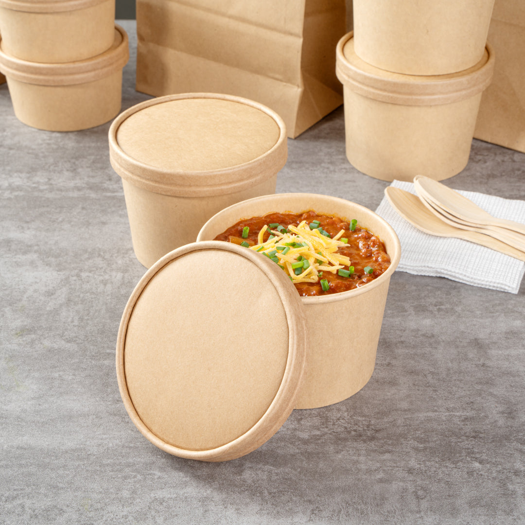 Coppetta Round Kraft Paper To Go Cup Lid - Fits 12 oz - 4" x 4" x 1/2" - 50 count box