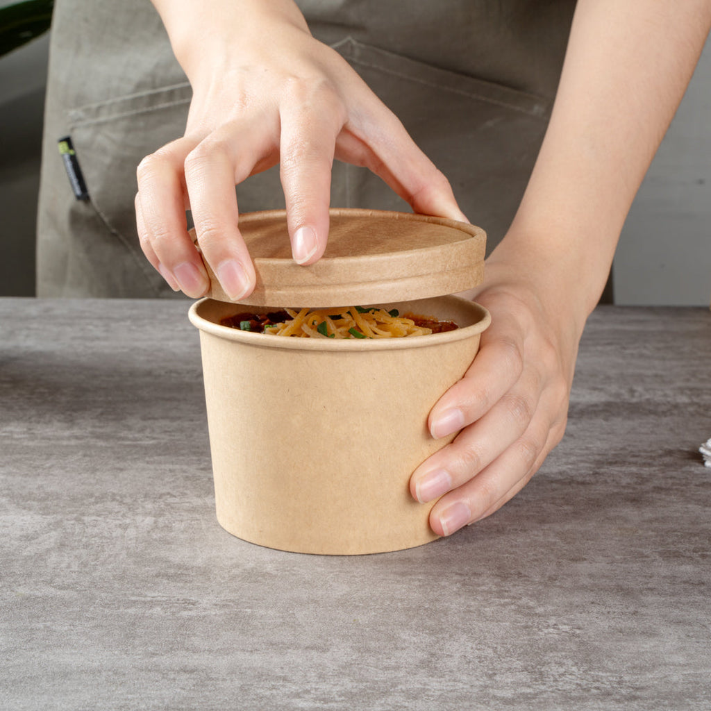 Coppetta Round Kraft Paper To Go Cup Lid - Fits 12 oz - 4" x 4" x 1/2" - 50 count box