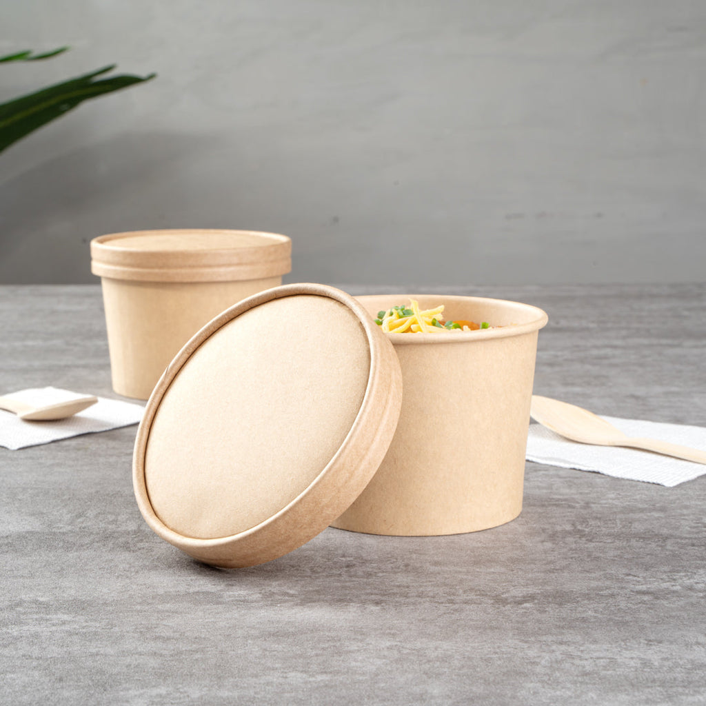 Coppetta Round Kraft Paper To Go Cup Lid - Fits 12 oz - 4" x 4" x 1/2" - 50 count box