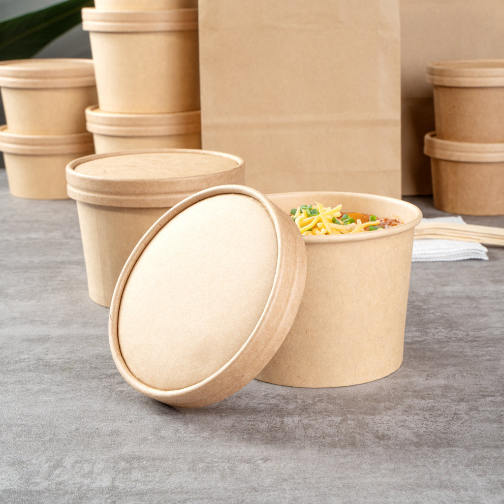 Coppetta Round Kraft Paper To Go Cup Lid - Fits 12 oz - 4" x 4" x 1/2" - 50 count box
