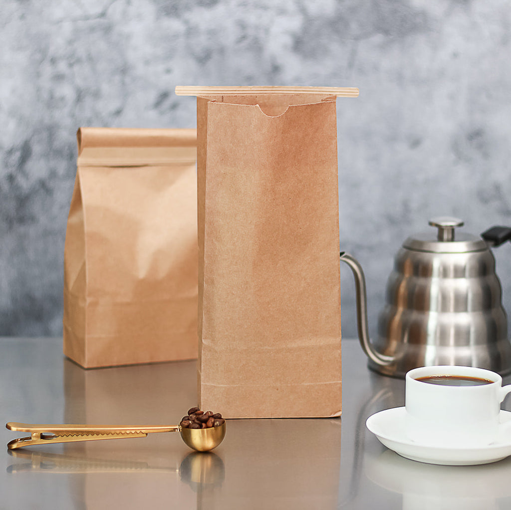 Bag Tek Kraft Paper Bakery / Coffee Tin Tie Bag - 4 3/4" x 2 1/2" x 9 3/4" - 100 count box