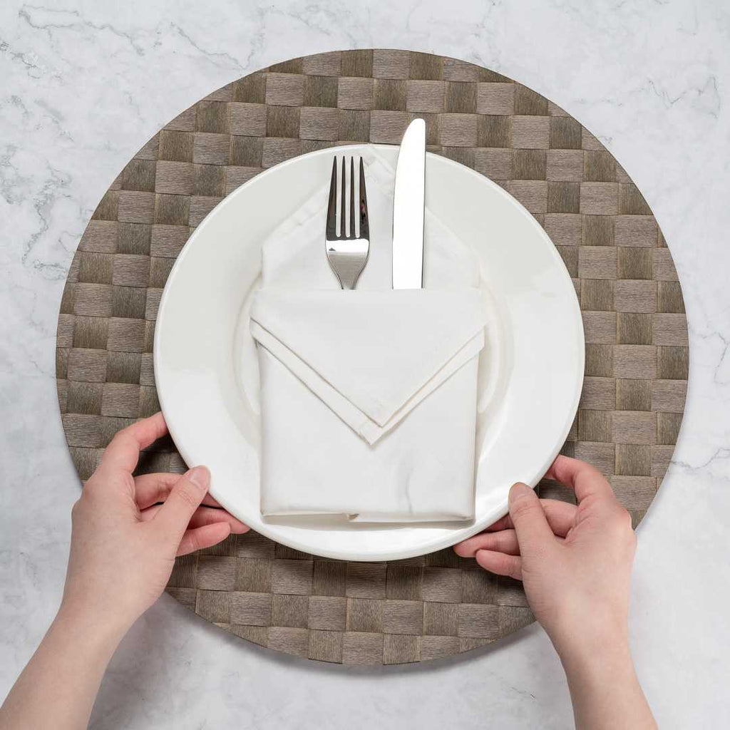 Macroweave Round Light Brown Placemat - 15" x 15" - 6 count box
