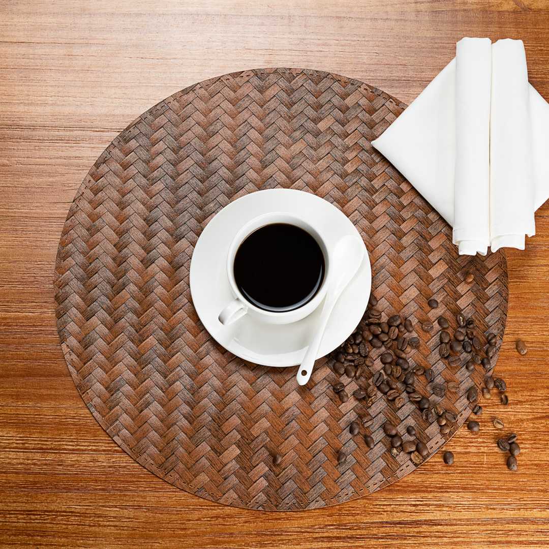 Amalfi Basketweave Woven Round Bronze Pearl Placemat - 15" x 15" - 6 count box