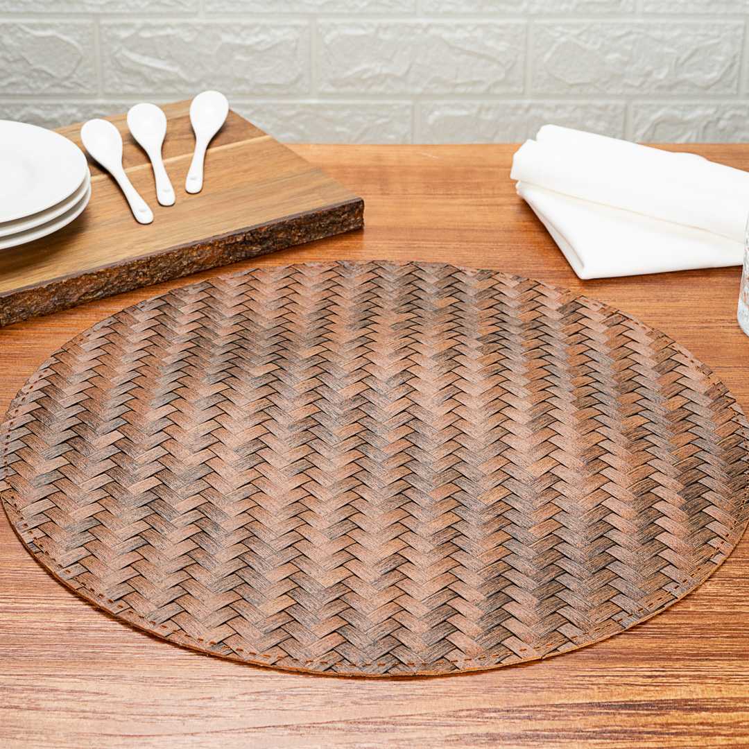 Amalfi Basketweave Woven Round Bronze Pearl Placemat - 15" x 15" - 6 count box