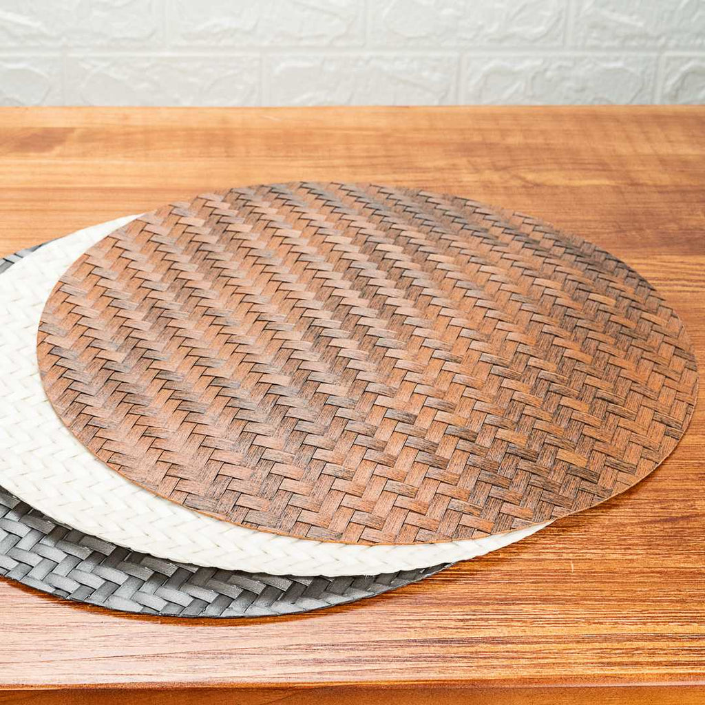 Amalfi Basketweave Woven Round Bronze Pearl Placemat - 15" x 15" - 6 count box