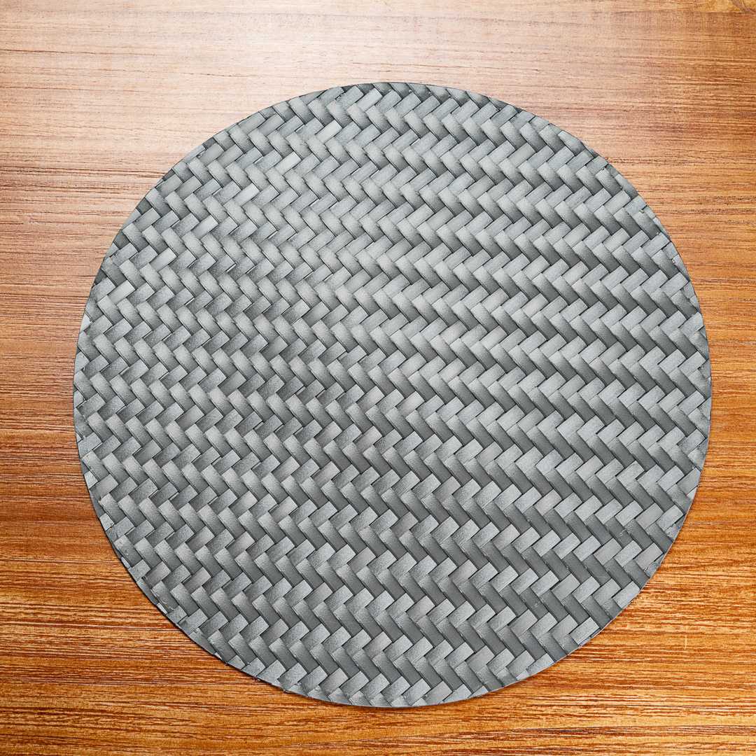 Amalfi Basketweave Woven Round Metallic Gray Pearl Placemat - 15" x 15" - 6 count box