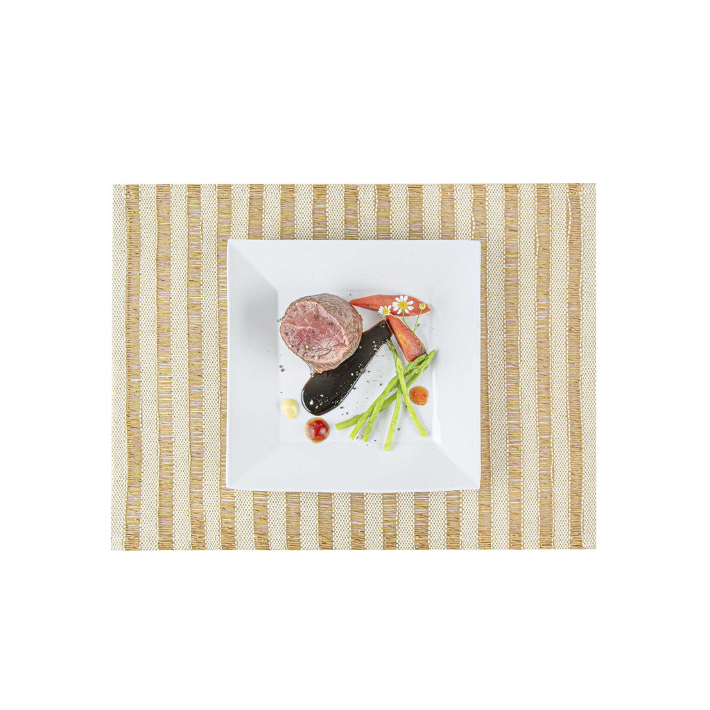 Carmel Mesh Light Brown Striped Placemat - 16" x 12" - 6 count box