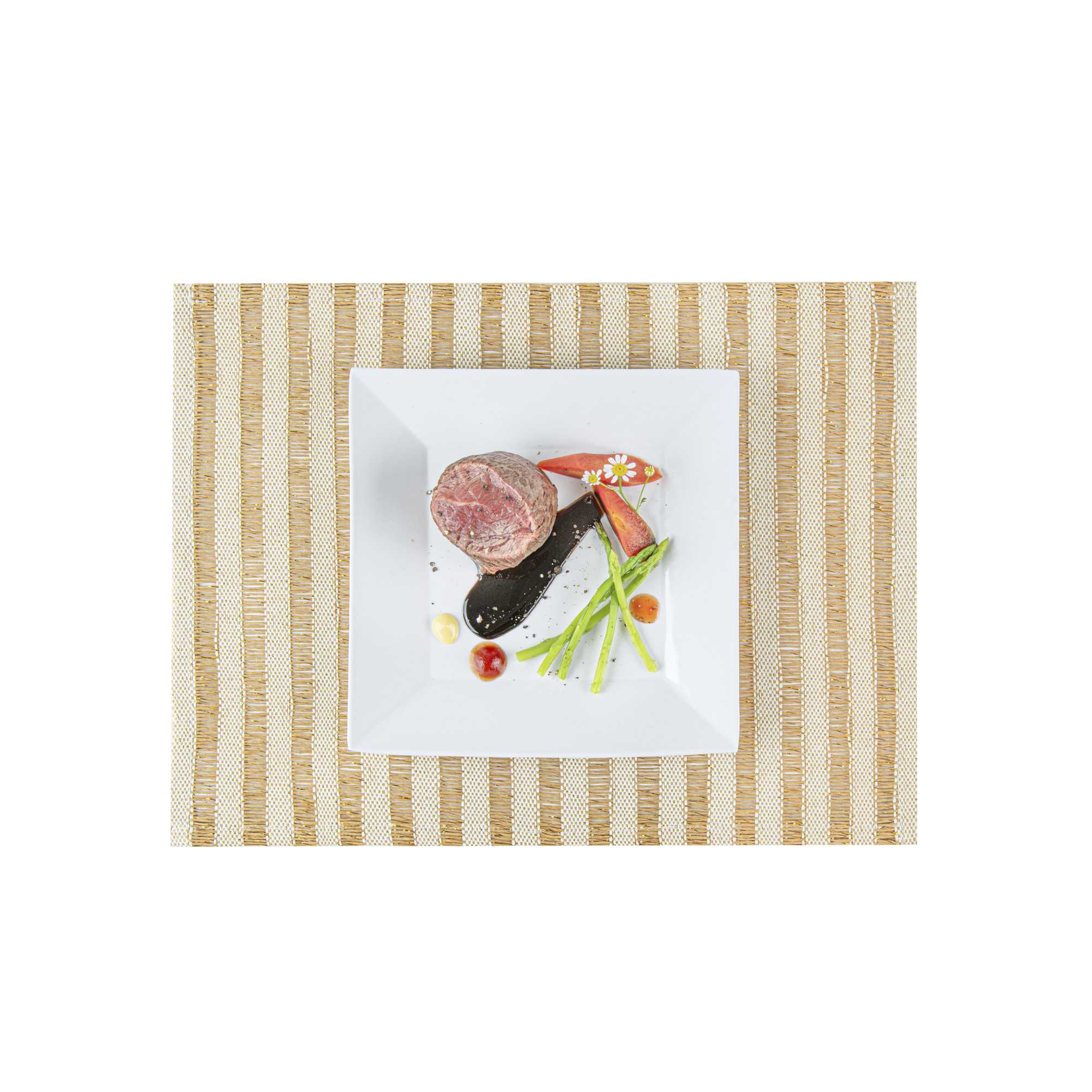 Carmel Mesh Light Brown Striped Placemat - 16" x 12" - 6 count box