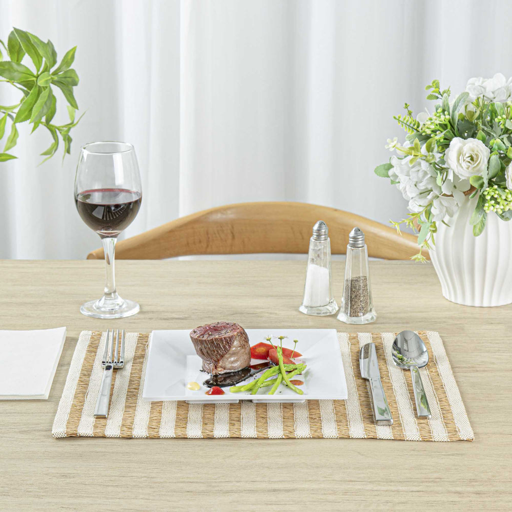Carmel Mesh Light Brown Striped Placemat - 16" x 12" - 6 count box