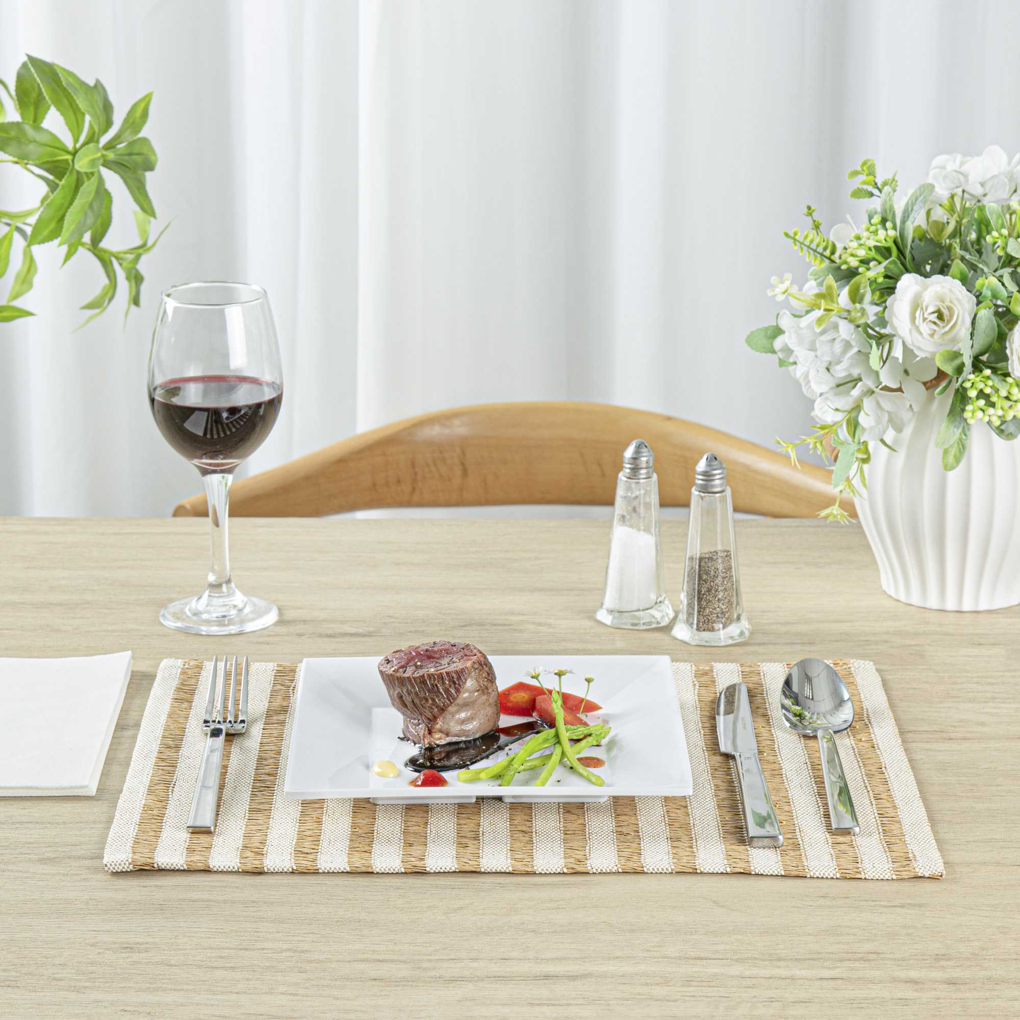 Carmel Mesh Light Brown Striped Placemat - 16" x 12" - 6 count box