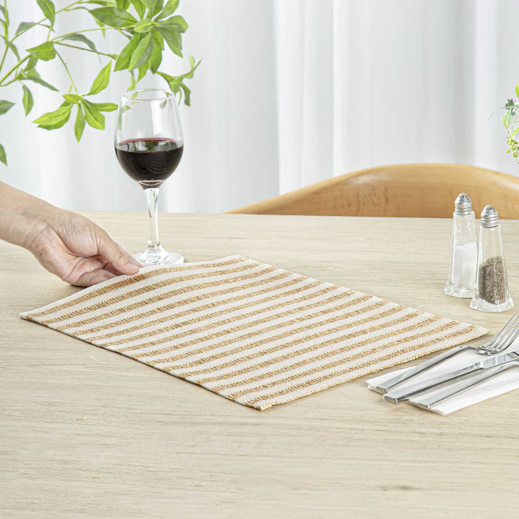 Carmel Mesh Light Brown Striped Placemat - 16" x 12" - 6 count box