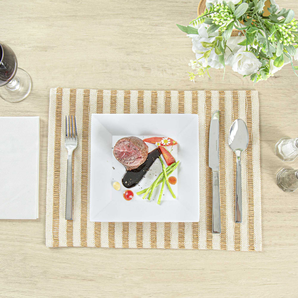 Carmel Mesh Light Brown Striped Placemat - 16" x 12" - 6 count box