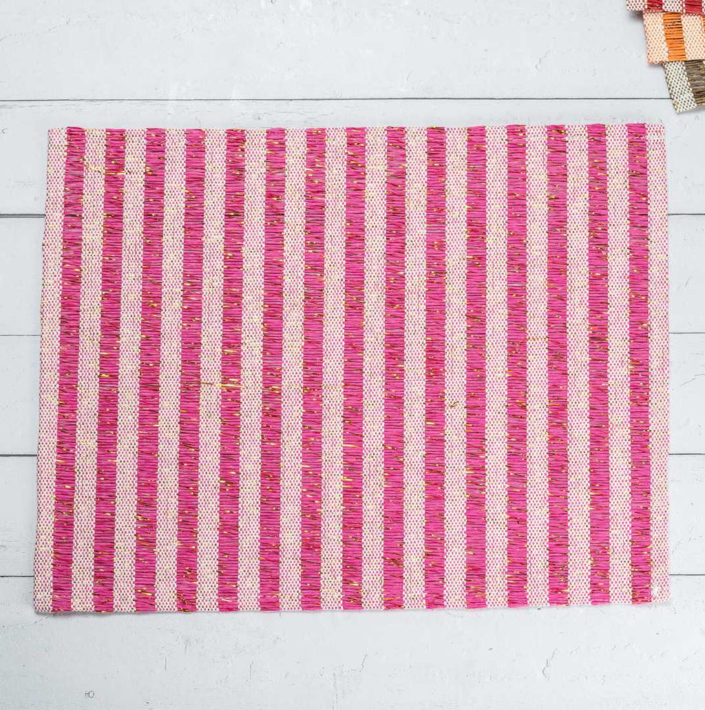 Carmel Mesh Pink Striped Placemat - 16" x 12" - 6 count box