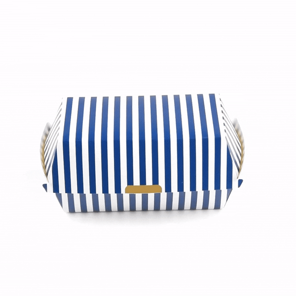 Bio Tek Rectangle Blue and White Stripe Paper Hot Dog / Sandwich Clamshell Container - 6 3/4" x 3 1/2" x 3 1/2" - 100 count box