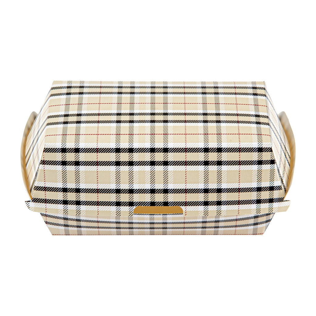Bio Tek Rectangle Plaid Paper Hot Dog / Sandwich Clamshell Container - 6 3/4" x 3 1/2" x 3 1/2" - 100 count box