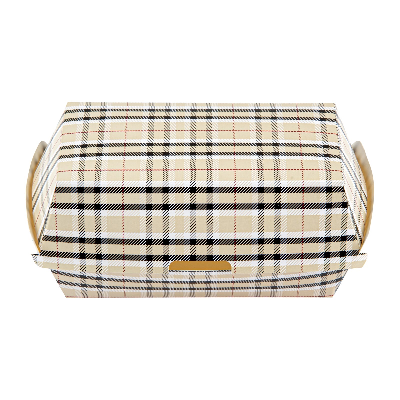 Bio Tek Rectangle Plaid Paper Hot Dog / Sandwich Clamshell Container - 6 3/4" x 3 1/2" x 3 1/2" - 100 count box