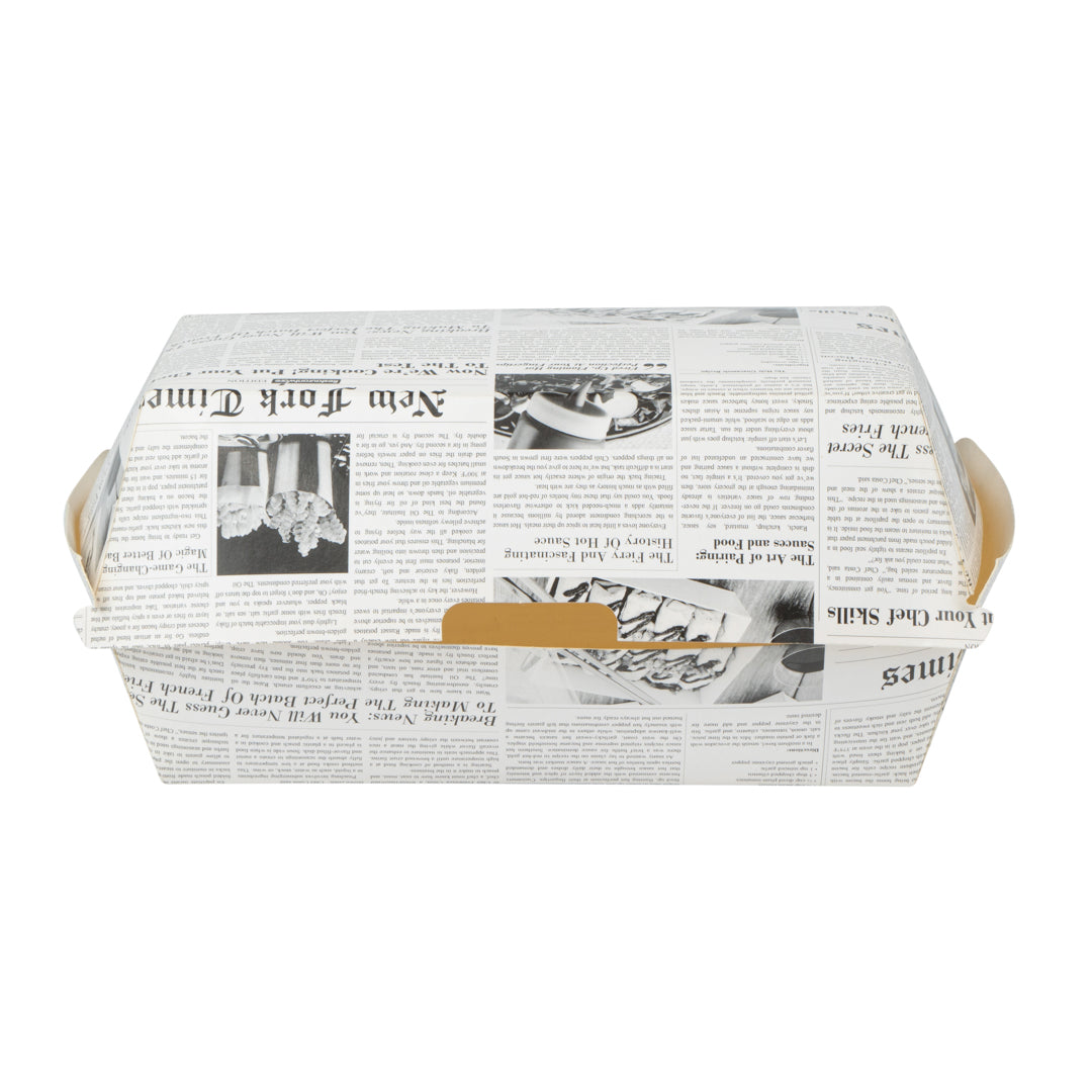 Bio Tek Rectangle Newsprint Paper Hot Dog / Sandwich Clamshell Container - 6 3/4" x 3 1/2" x 3 1/2" - 100 count box
