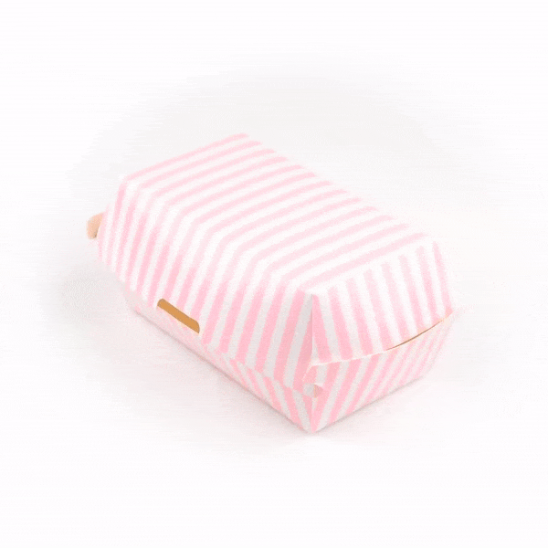 Bio Tek Rectangle Pink and White Stripe Paper Hot Dog / Sandwich Clamshell Container - 6 3/4" x 3 1/2" x 3 1/2" - 100 count box