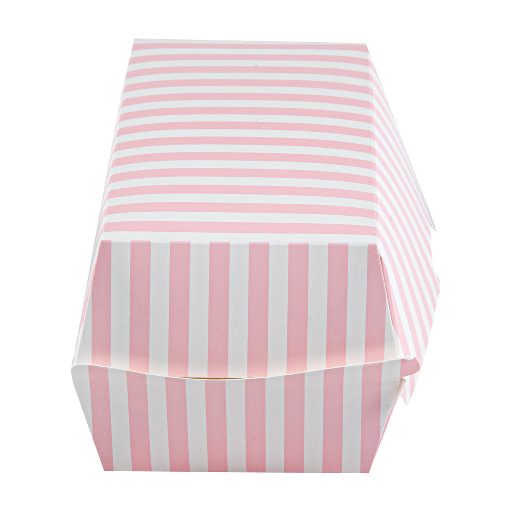 Bio Tek Rectangle Pink and White Stripe Paper Hot Dog / Sandwich Clamshell Container - 6 3/4" x 3 1/2" x 3 1/2" - 100 count box