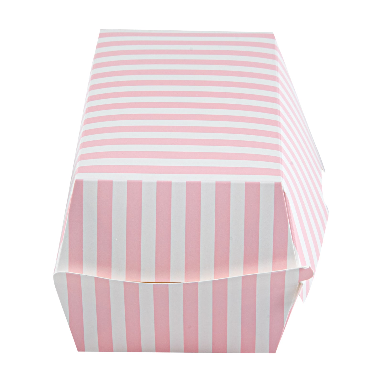 Bio Tek Rectangle Pink and White Stripe Paper Hot Dog / Sandwich Clamshell Container - 6 3/4" x 3 1/2" x 3 1/2" - 100 count box