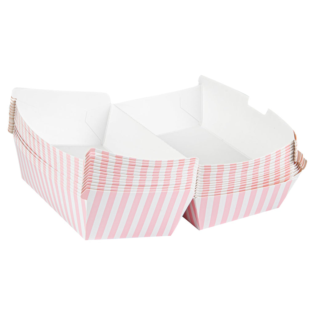 Bio Tek Rectangle Pink and White Stripe Paper Hot Dog / Sandwich Clamshell Container - 6 3/4" x 3 1/2" x 3 1/2" - 100 count box