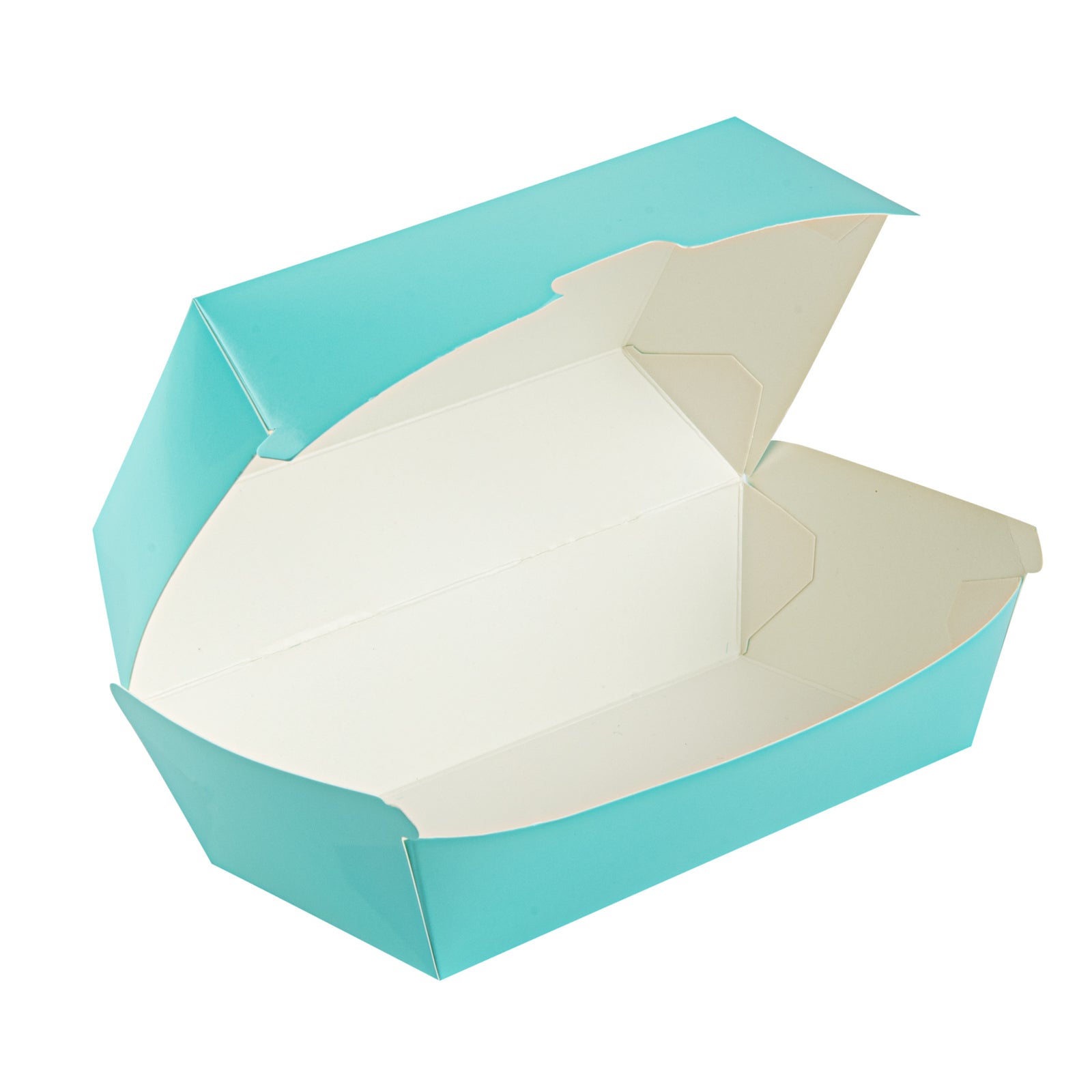 Bio Tek Rectangle Turquoise Paper Hot Dog / Sandwich Clamshell Container - 6 3/4" x 3 1/2" x 3 1/2" - 100 count box