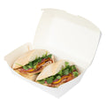Bio Tek Rectangle White Paper Hot Dog / Sandwich Clamshell Container - 6 3/4" x 3 1/2" x 3 1/2" - 100 count box