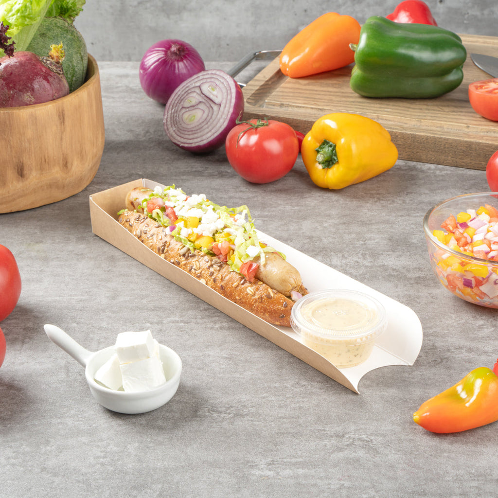 Bio Tek Rectangle Kraft Paper Hot Dog / Sandwich Tray - 11 3/4" x 2" x 1 1/4" - 200 count box