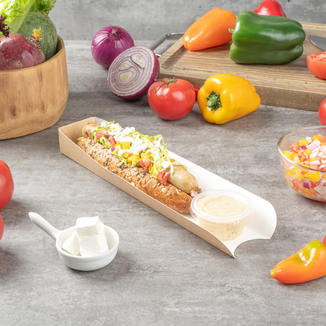 Bio Tek Rectangle Kraft Paper Hot Dog / Sandwich Tray - 11 3/4" x 2" x 1 1/4" - 200 count box