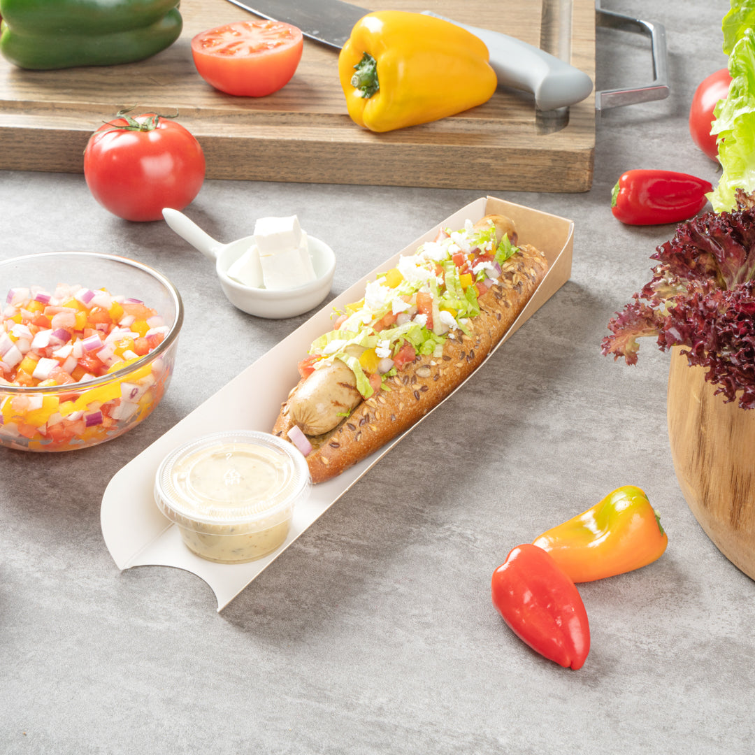 Bio Tek Rectangle Kraft Paper Hot Dog / Sandwich Tray - 11 3/4" x 2" x 1 1/4" - 200 count box