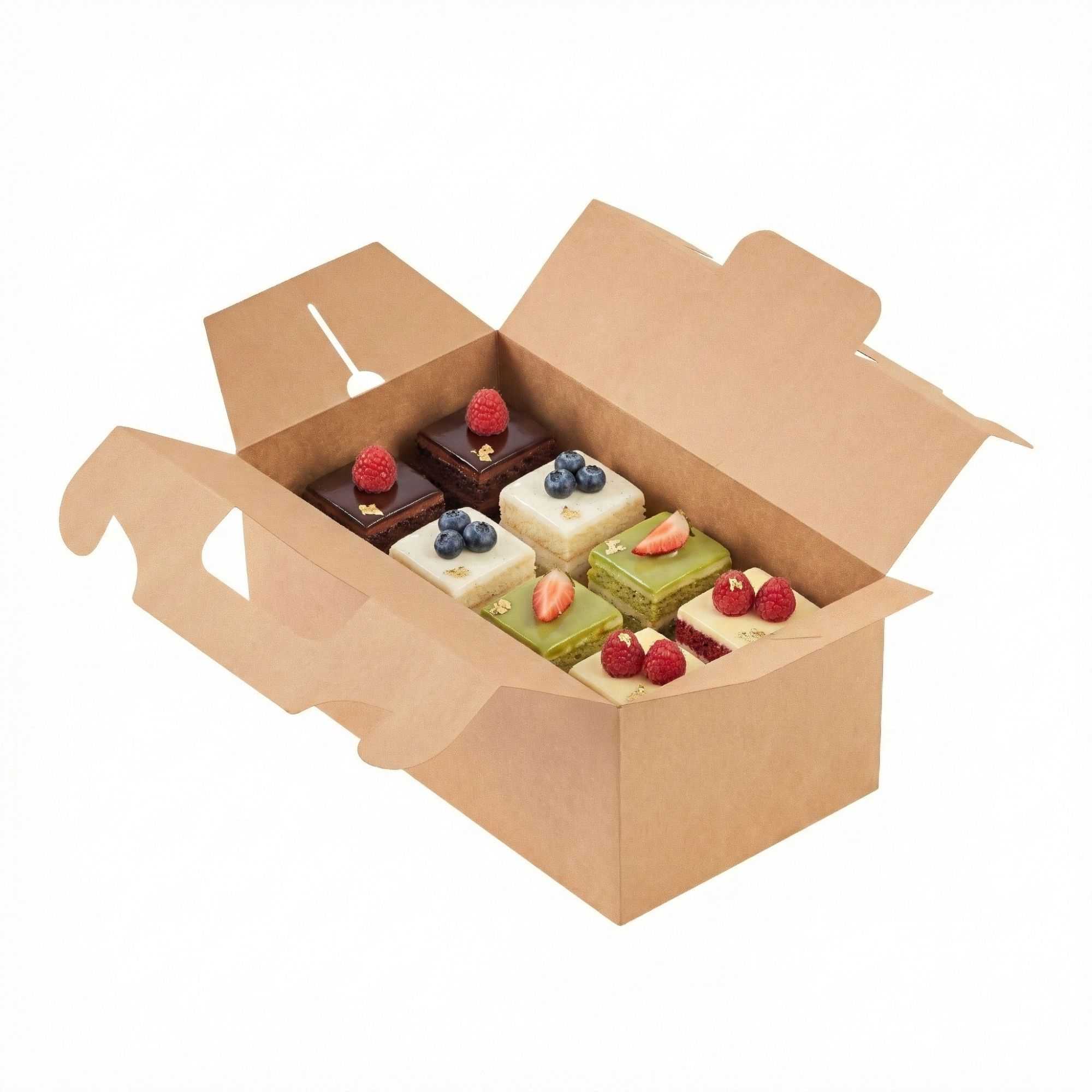 Bio Tek Rectangle Kraft Paper Cake / Take Out Container - with Secure Tab Handle - 10 1/4" x 6" x 6 3/4" - 100 count box