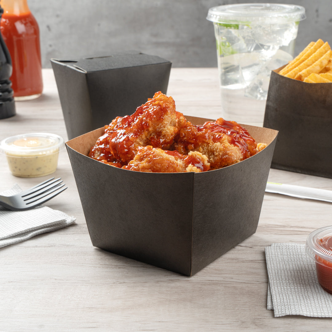 Bio Tek Square Black Paper Snack Box - 5 1/4" x 5 1/4" x 3 1/4" - 200 count box