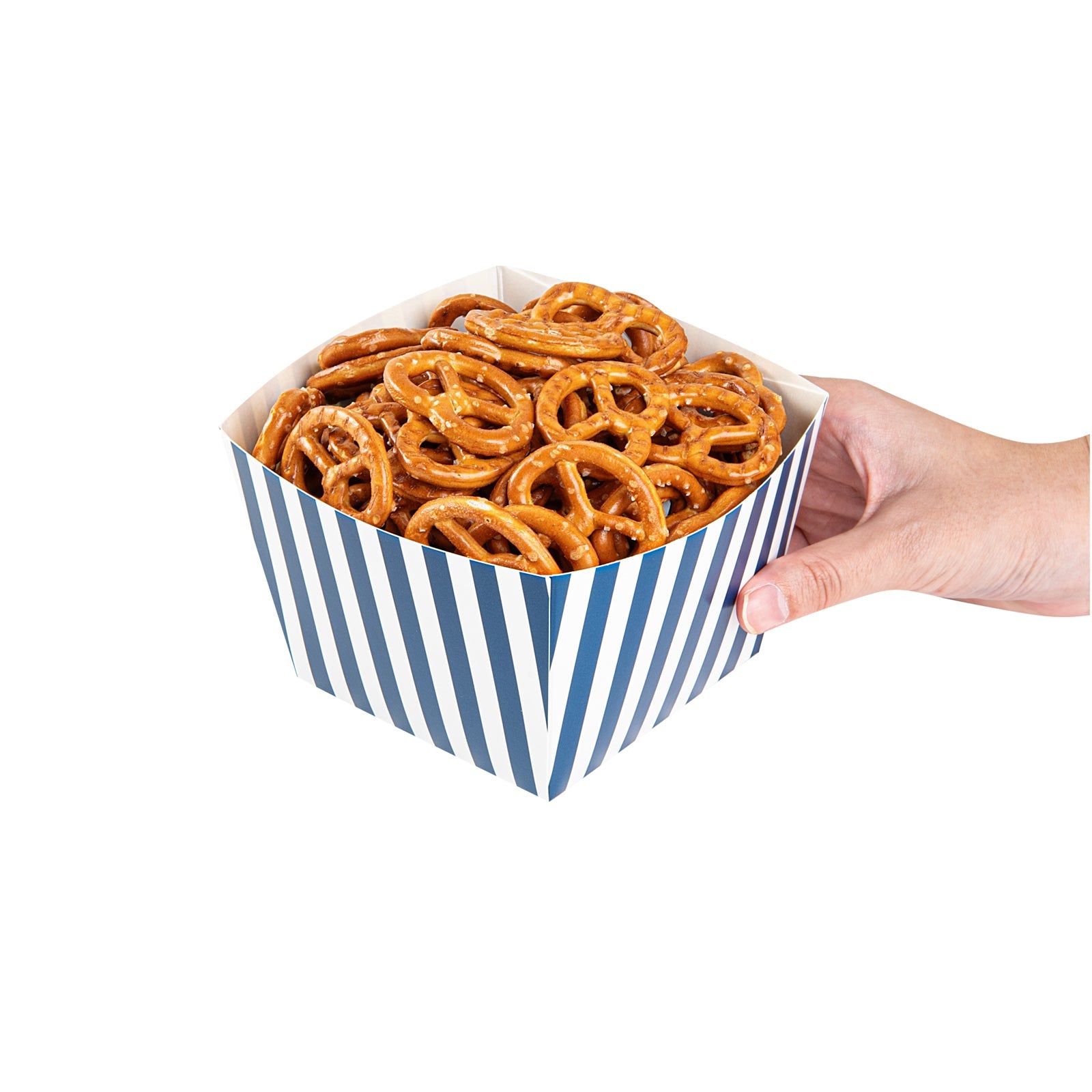 Bio Tek Square Blue and White Stripe Paper Snack Box - 5 1/4" x 5 1/4" x 3 1/4" - 200 count box