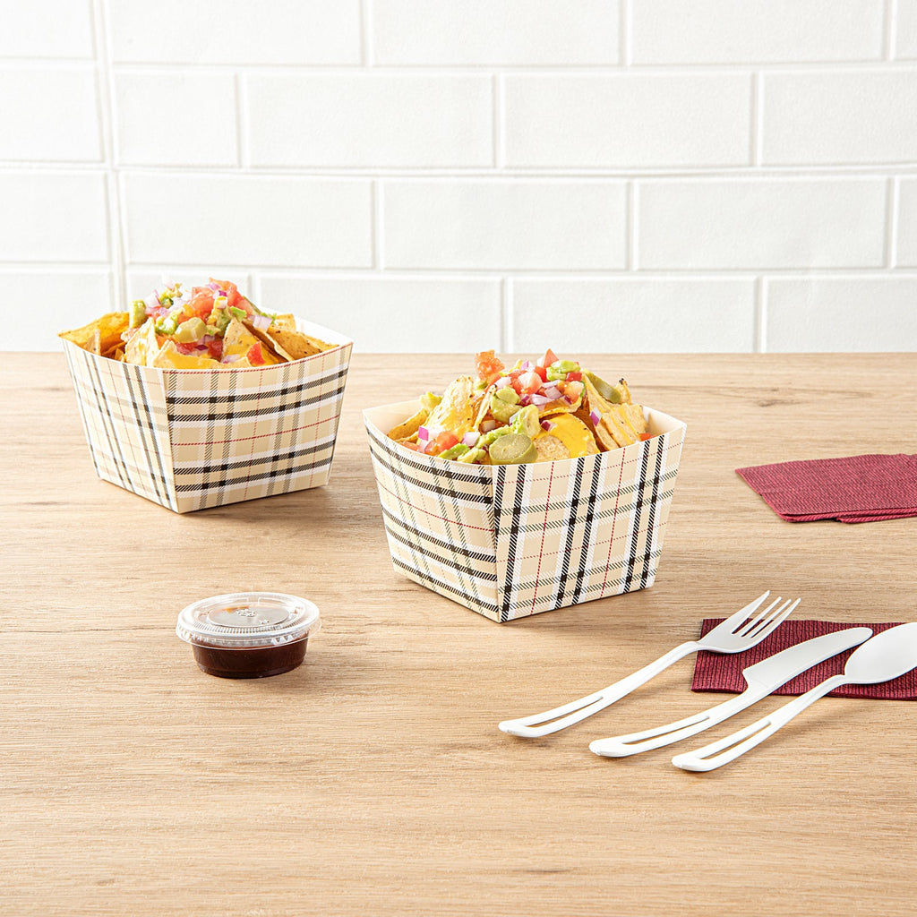 Bio Tek Square Plaid Paper Snack Box - 5 1/4" x 5 1/4" x 3 1/4" - 200 count box