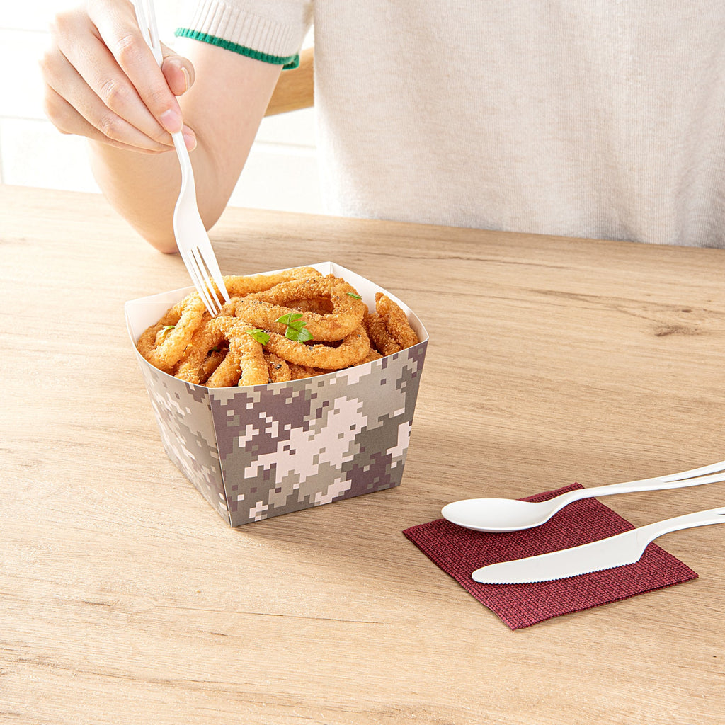 Bio Tek Square Camouflage Paper Snack Box - 5 1/4" x 5 1/4" x 3 1/4" - 200 count box