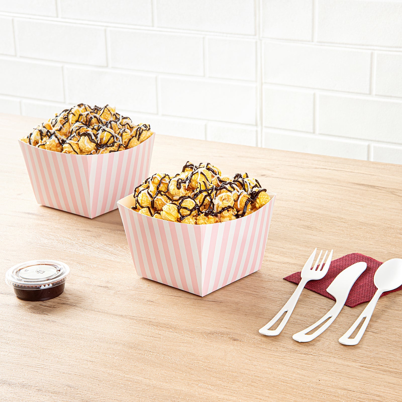Bio Tek Square Pink and White Stripe Paper Snack Box - 5 1/4" x 5 1/4" x 3 1/4" - 200 count box