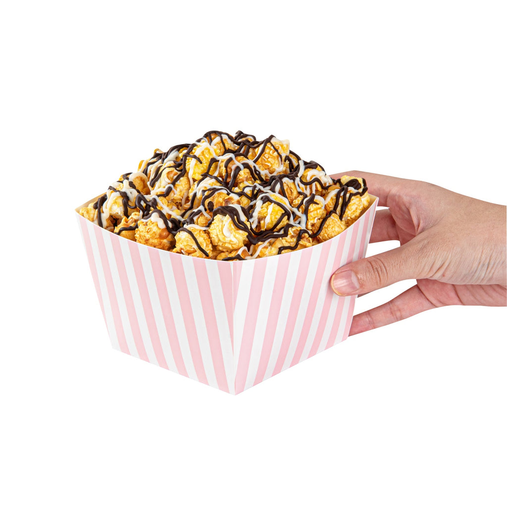 Bio Tek Square Pink and White Stripe Paper Snack Box - 5 1/4" x 5 1/4" x 3 1/4" - 200 count box
