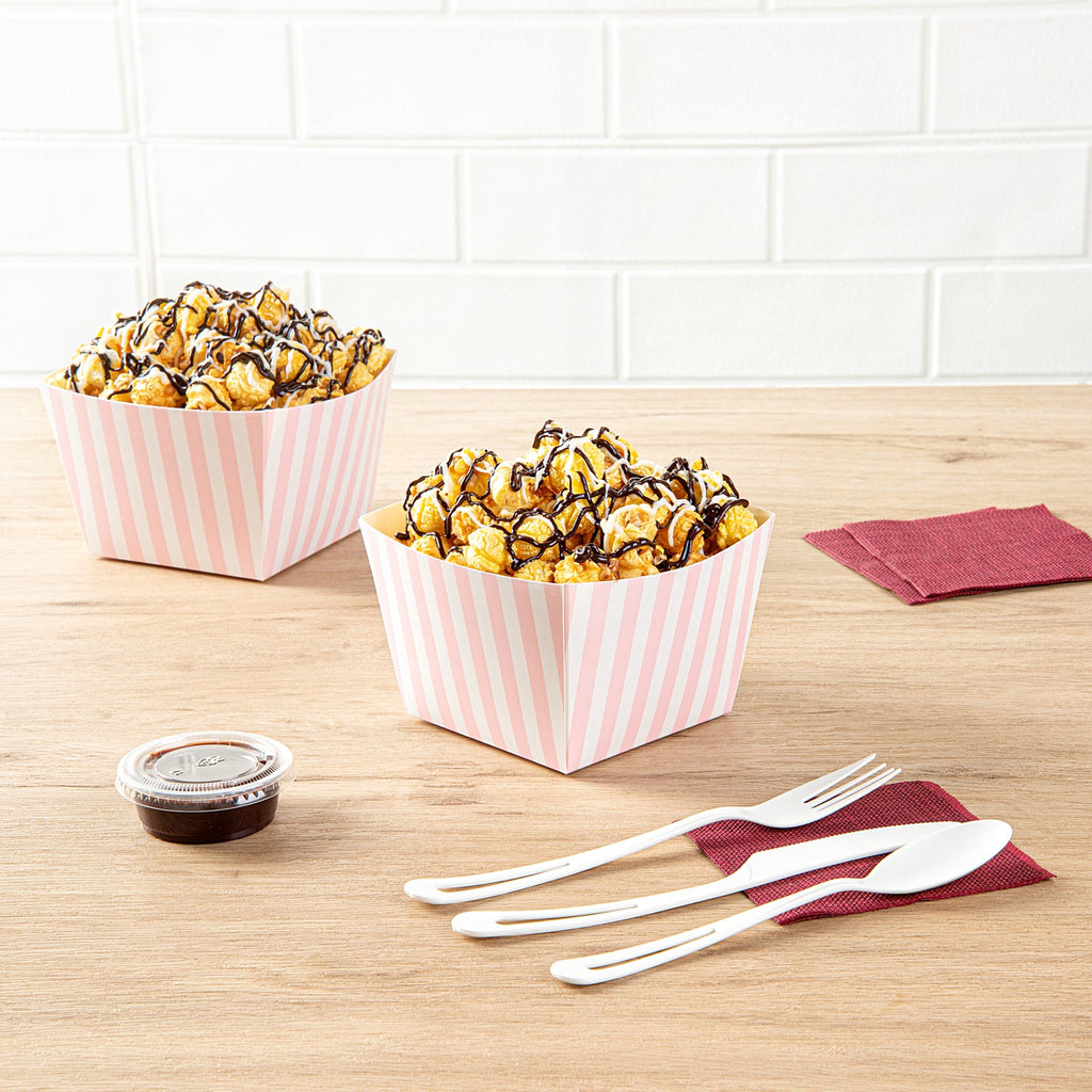 Bio Tek Square Pink and White Stripe Paper Snack Box - 5 1/4" x 5 1/4" x 3 1/4" - 200 count box