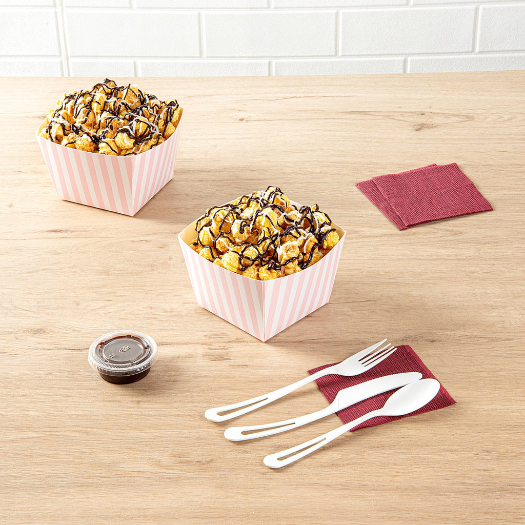 Bio Tek Square Pink and White Stripe Paper Snack Box - 5 1/4" x 5 1/4" x 3 1/4" - 200 count box
