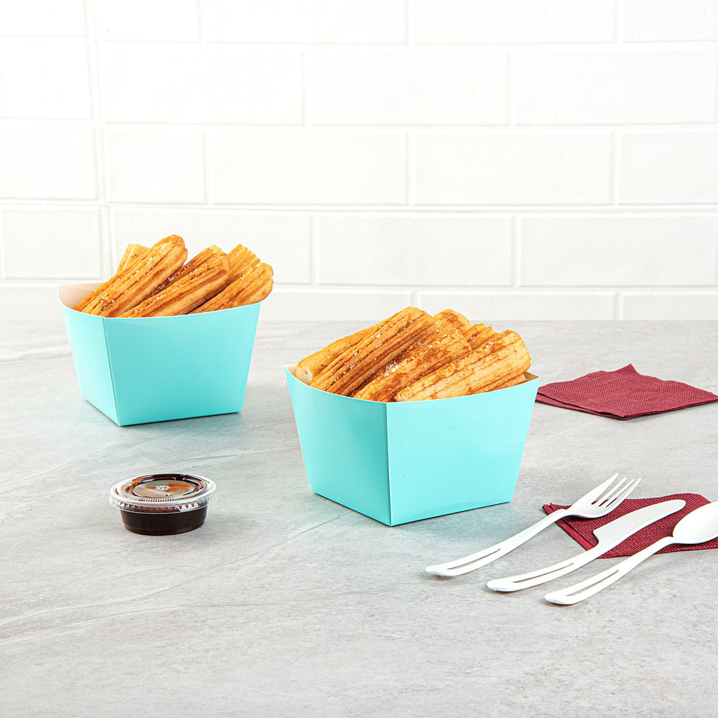 Bio Tek Square Turquoise Paper Snack Box - 5 1/4" x 5 1/4" x 3 1/4" - 200 count box