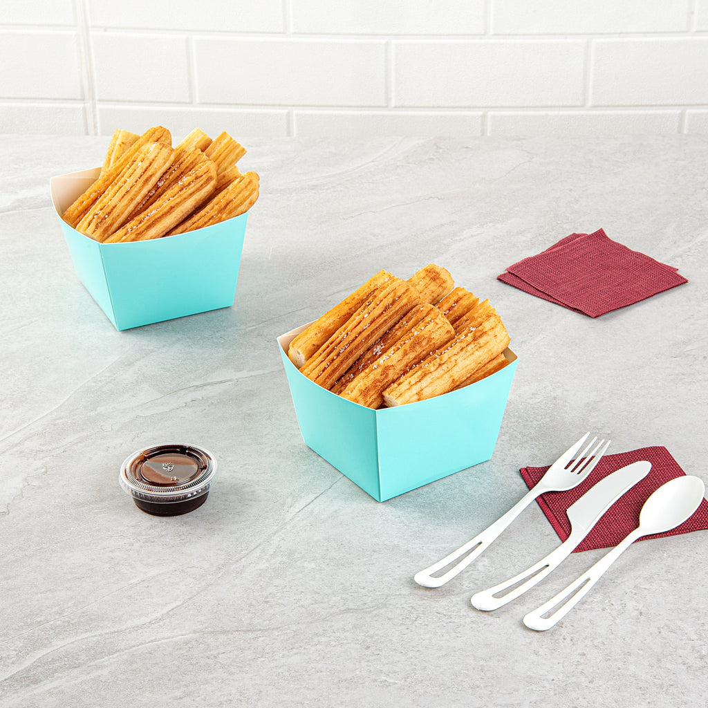 Bio Tek Square Turquoise Paper Snack Box - 5 1/4" x 5 1/4" x 3 1/4" - 200 count box