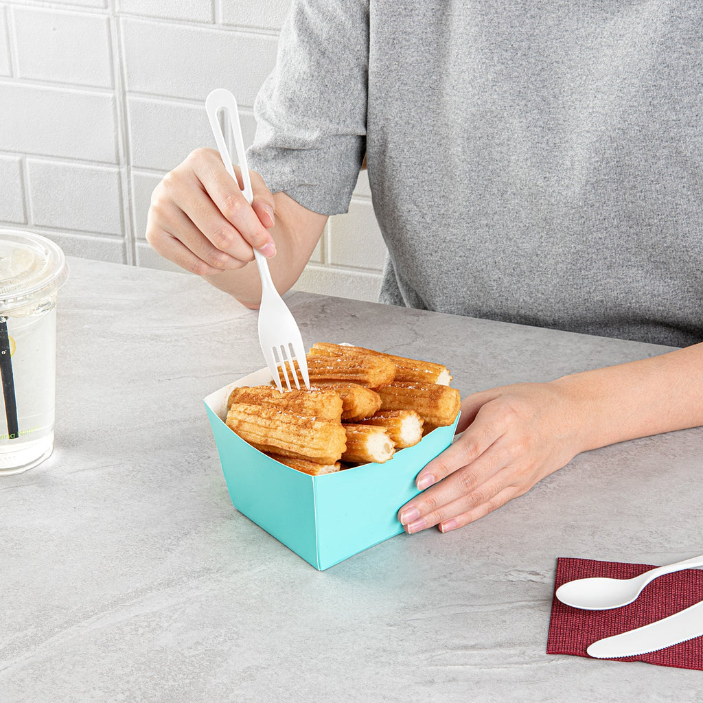 Bio Tek Square Turquoise Paper Snack Box - 5 1/4" x 5 1/4" x 3 1/4" - 200 count box