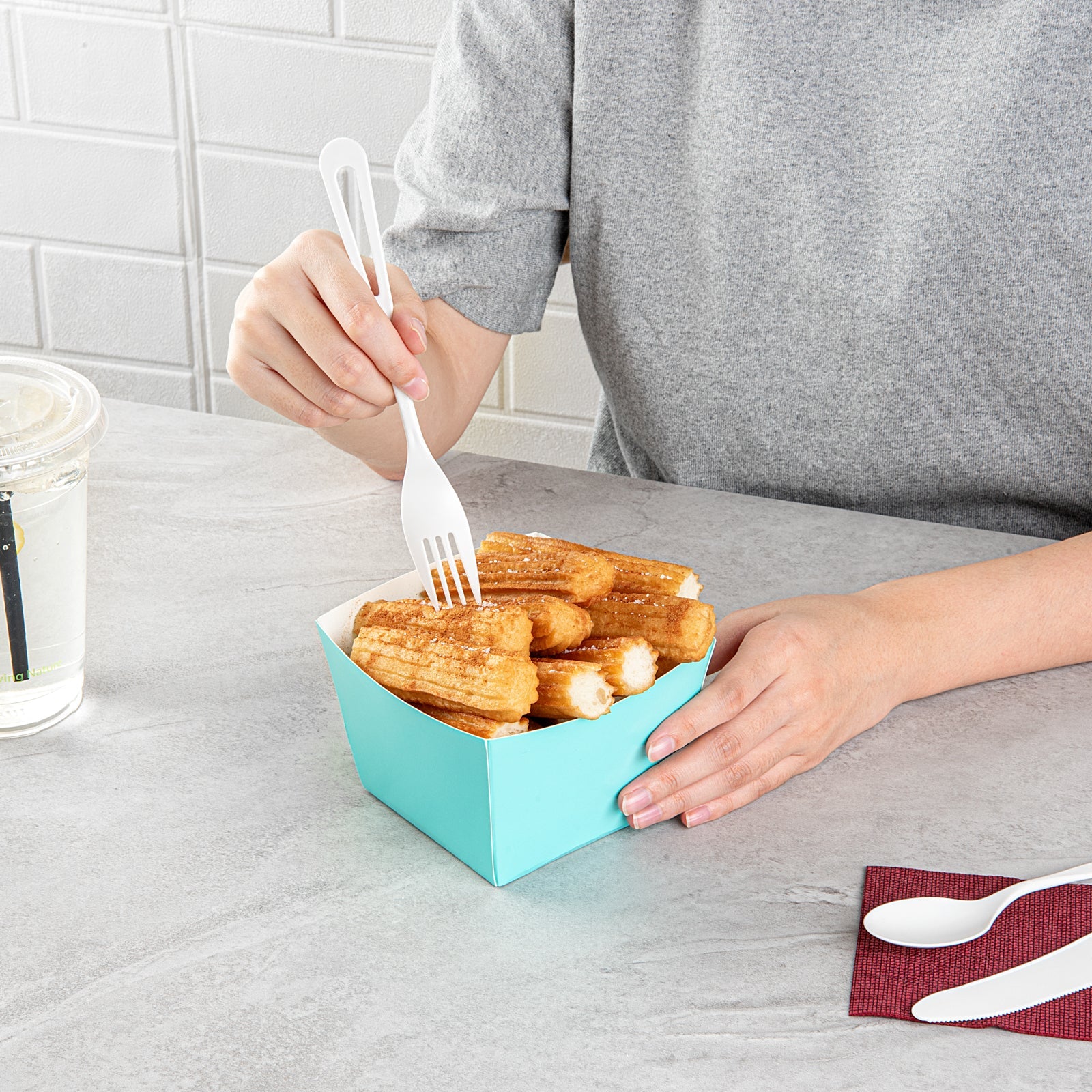 Bio Tek Square Turquoise Paper Snack Box - 5 1/4" x 5 1/4" x 3 1/4" - 200 count box