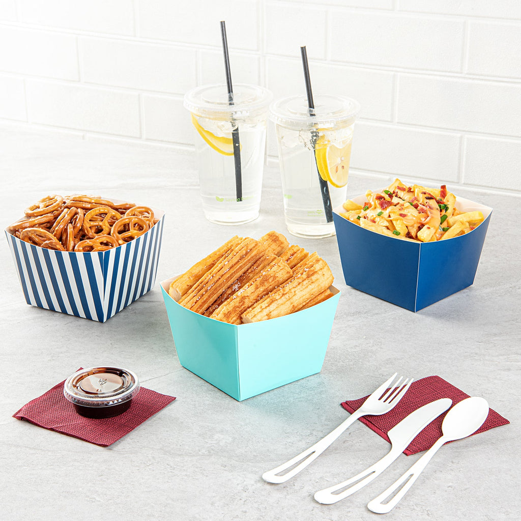 Bio Tek Square Turquoise Paper Snack Box - 5 1/4" x 5 1/4" x 3 1/4" - 200 count box