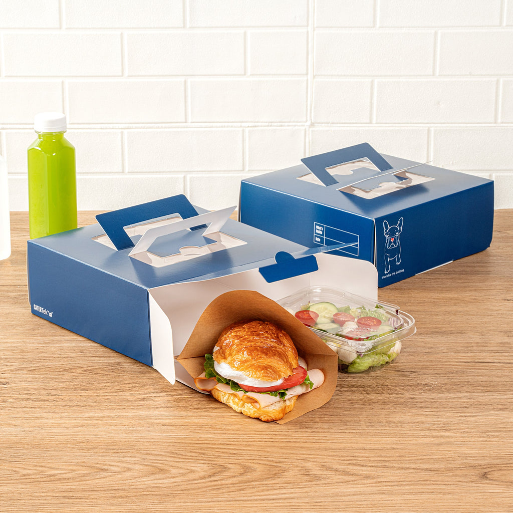 Cater Tek Square Frenchie Paper Cake / Take Out Container - with Pop-Up Handle, Window - 9" x 9" x 3 1/2" - 50 count box