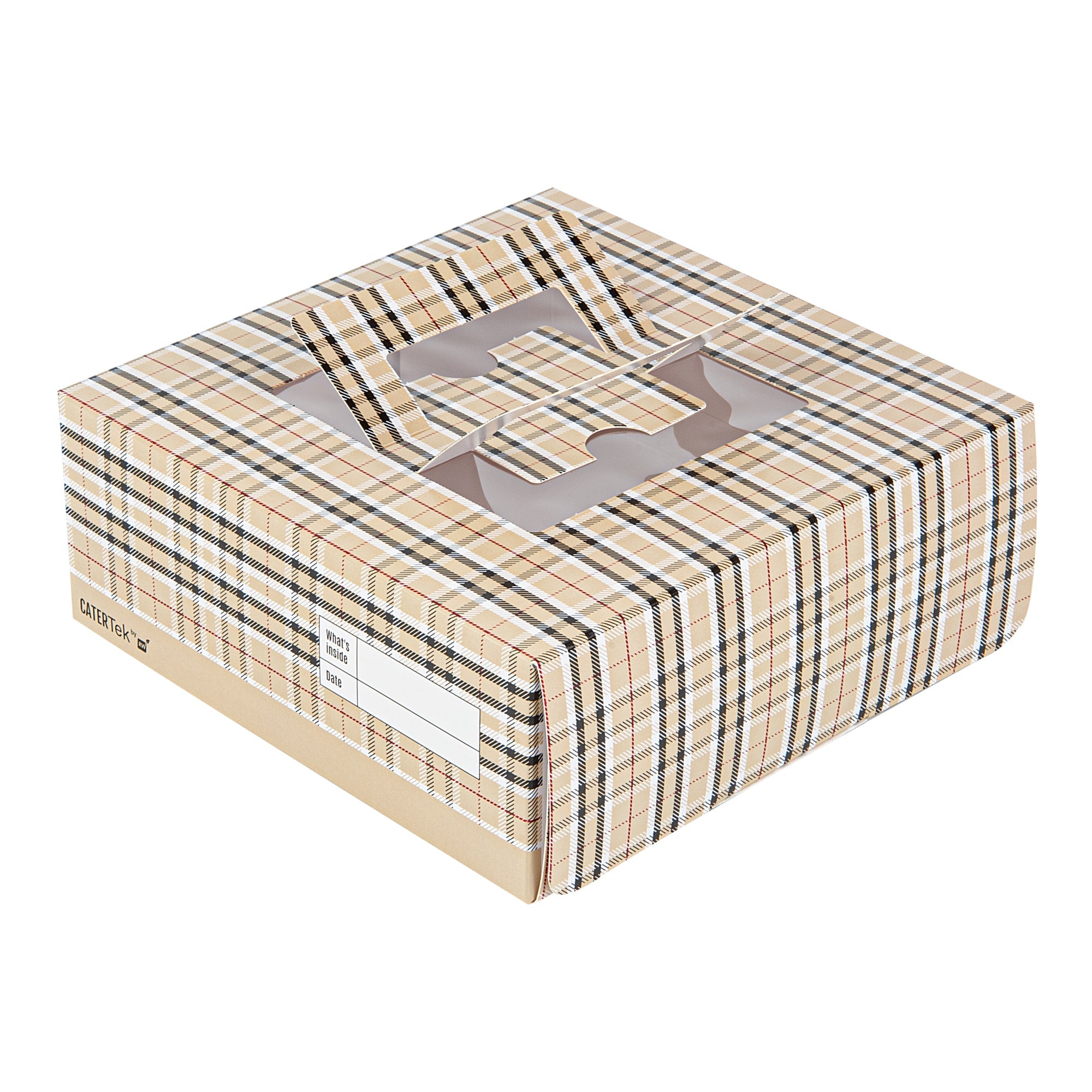 Cater Tek Square Plaid Paper Cake / Take Out Container - with Pop-Up Handle, Window - 9" x 9" x 3 1/2" - 50 count box