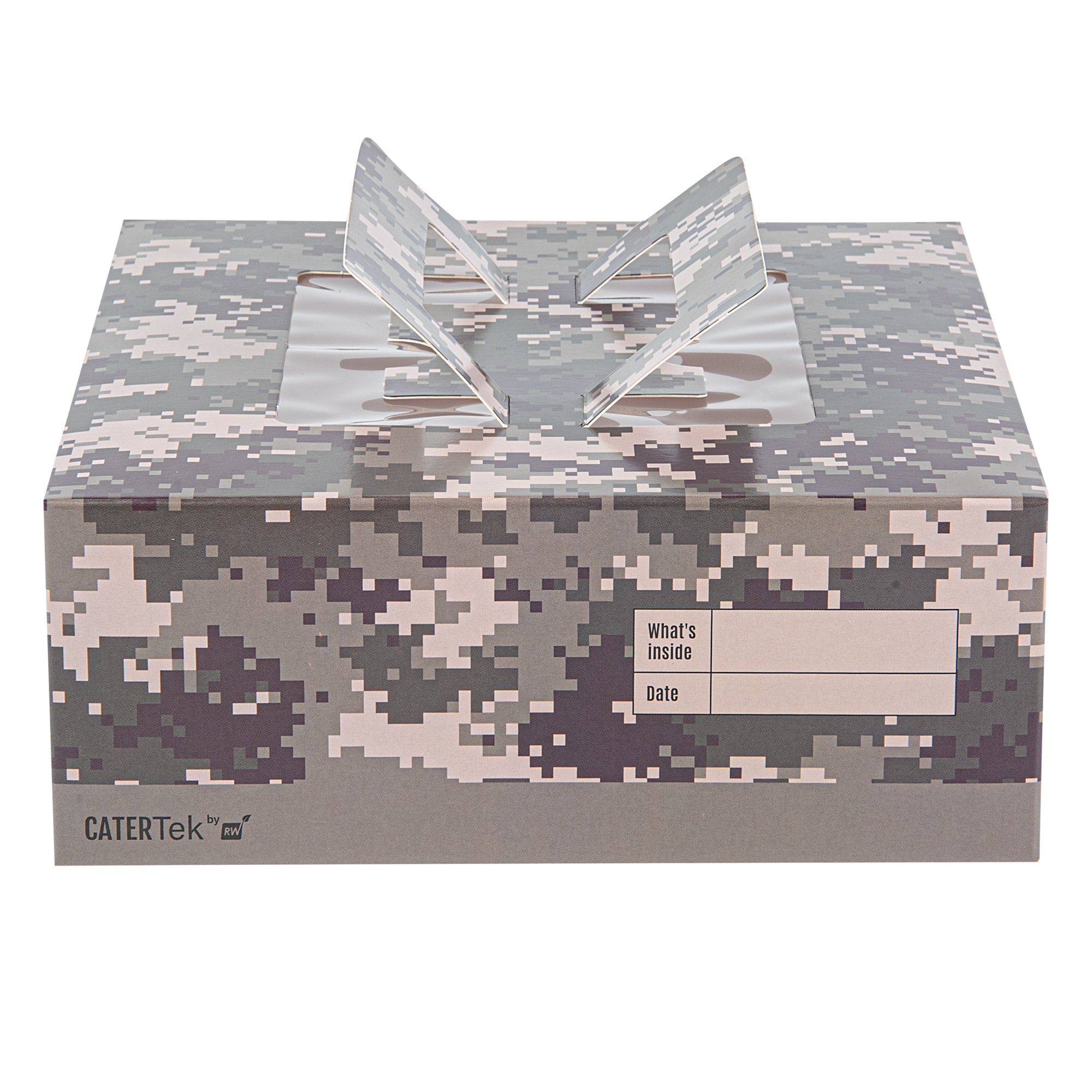 Cater Tek Square Camouflage Paper Cake / Take Out Container - with Pop-Up Handle, Window - 9" x 9" x 3 1/2" - 50 count box